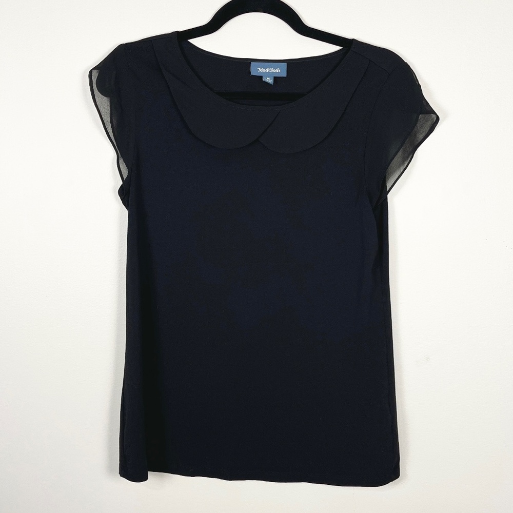 Black Peter Pan sheer sleeve knit blouse ModCloth